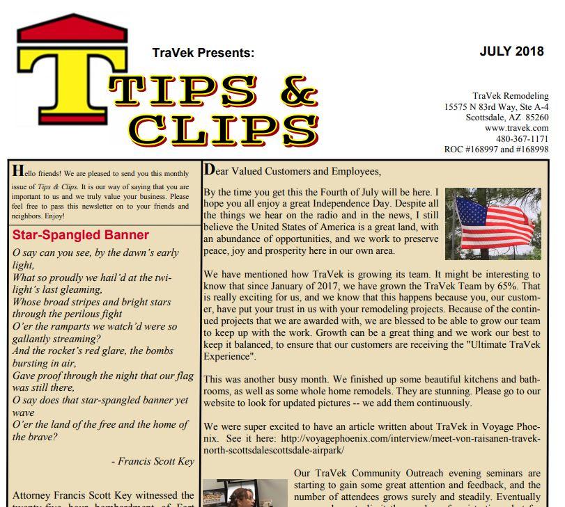 TraVek Inc Tips and Clips Newsletter July 2018